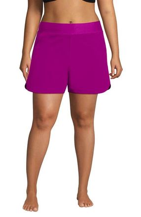 Lands End 9 Quick Dry Elastic Waist Modest Board Shorts Swim Cover-up Shorts with Panty in Crimson Rose at Nordstrom, Size 24W