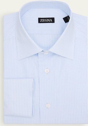 Ermenegildo Zegna Mens Pure Cotton Grid Check Dress Shirt