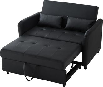 STILVORA Sof&aacute; Convertible 2 Plazas En Algod&oacute;n Lino Con Respaldo Ajustable 3 Posiciones Y 2 Cojines Multifuncionales, Negro Antiguo