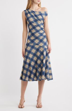 Rails Delores Off the Shoulder Midi Dress in Navy Sage Plaid at Nordstrom, Size Xx-Small