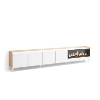 Skraut Home Skraut Home - Mueble Tv, Televisi&oacute;n, Muebles De Sal&oacute;n, Almacenaje, 315x35x61cm, Para Tv Hasta 80, Chimenea El&eacute;ctrica Xxl, Dise&ntilde;o Industrial, Estilo Mo