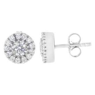 House of Brilliance 14k White Gold 1 cttw Diamond Halo Stud Earrings