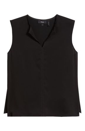 Theory Split Neck Satin Tank in Black at Nordstrom, Size X-Large