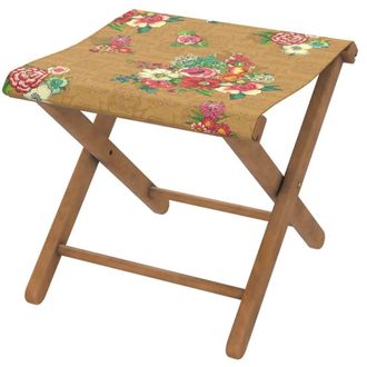 Vent de Boh&egrave;me Taburete plegable de eucalipto con tela outdoor dise&ntilde;o floral tabaco