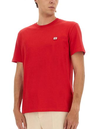 Valentino Logo-Embroidered Cotton T-Shirt - Red