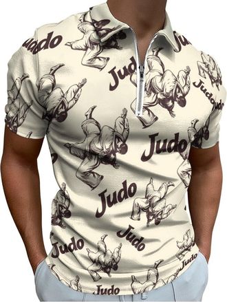 Generic Judo Half Zip-up Mens Polo Shirts Short Sleeve T-shirt Quick Dry Leisure Tees Tops XL