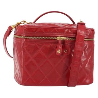 Chanel Vintage Vanity Case Patent Red Patent_Leather Handbag (Pre-Owned)