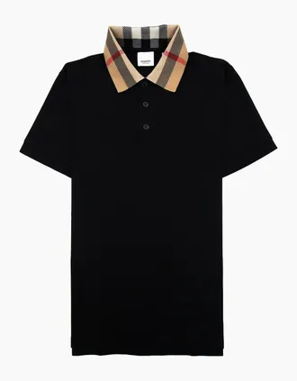 Burberry Mens Burberry Check Collar Cotton Polo Shirt Black - Size: 38