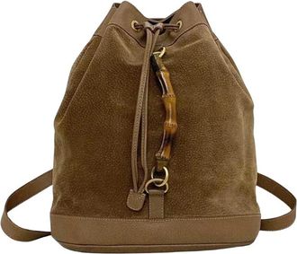 Gucci Pre-owned Bucket Bags, female, Brown, Size: ONE SIZE Pre-owned Suede Leather Backpack Bamboo Handle