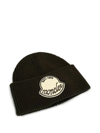 Moncler logo-patch ribbed beanie - Green