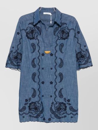 Zimmermann aster denim mini dress paisley embroidery scalloped