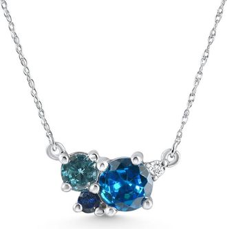 Pompeii3 3Ct Blue Sapphire Topaz Aquamarine Diamond Pendant Necklace 14k Gold Lab Grown