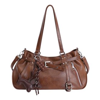 Generic Cymwer Women PU Shoulder Bag Zipper Underarm Purse Large Capacity for Daily (Brown)