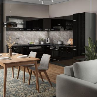 Vicco Cocina Esquinera R-line, Negro/antracita De Alto Brillo, 227 X 287 Cm Sin Encimera, Vicco