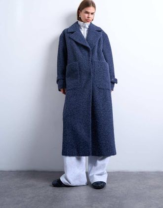 Topshop Cappotto taglio lungo sfoderato blu navy soffice spazzolato-Multicolore