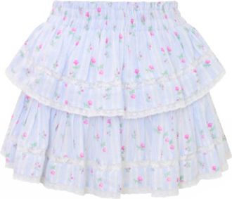 LoveShackFancy Womens Ruffle Mini Skirt In Coastline Blue