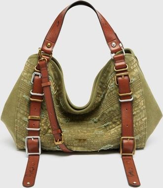 Diesel D-One-Medium top-handle bag in distressed canvas - Handbags - Unisex - Green