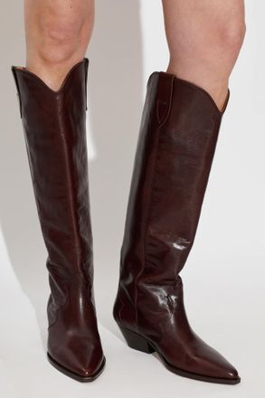 Isabel Marant Denvee Leather Heeled Boots, Womens, Burgundy