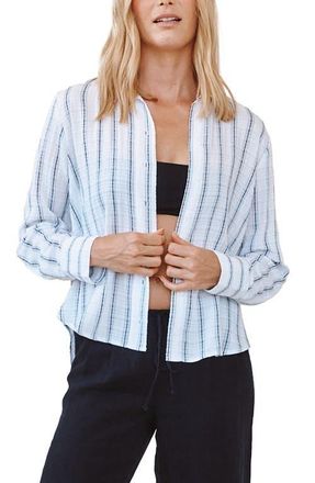 Bella Dahl Clean Split Back Gauze Button-Up Shirt in Black & White Stripe at Nordstrom, Size X-Large