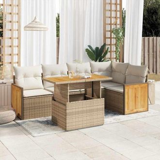 vidaXL Set Sof&aacute;s Jard&iacute;n Y Cojines 6 Pzas Rat&aacute;n Sint&eacute;tico Acacia Beige Vidaxl