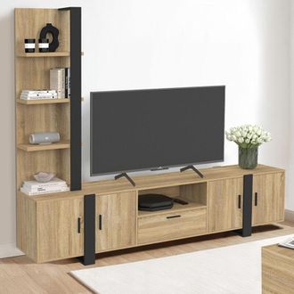 IDMarket Mueble Tv Con Estantes Y Armario 200 Cm Phoenix Madera Y Negro