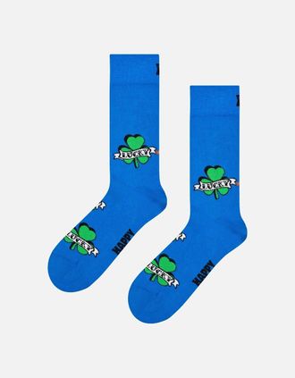 Happy Socks Womens Three Leaf Lucky Sock, Blue - Blue/Blue - Size: 9.5/12.5/12/11.5/11/10.5/10/13/9/8/8.5