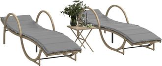 vidaXL Tumbonas Con Mesita 2 Unidades Rat&aacute;n Sint&eacute;tico Beige Vidaxl