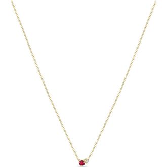 Zo&euml; Chicco 14K Gold Mixed Stone Pendant Necklace in Yellow Gold/Ruby at Nordstrom, Size 16