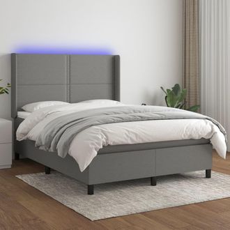 vidaXL Cama Box Spring Colch&oacute;n Y Luces Led Tela Gris Oscuro 140x200 Cm Vidaxl