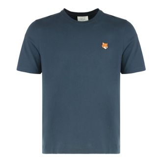 Maison Kitsuné Tops, Heren, Blauw, XL, Katoen, T-shirt met ronde hals