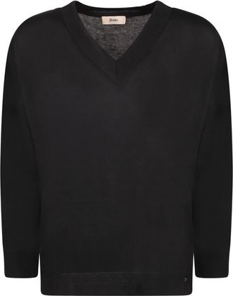 Herno Long Sleeve Knit - Dames - V-hals truien - Zwart - S - Truien & Vesten