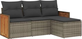 vidaXL Set De Sof&aacute;s De Jard&iacute;n 4 Pzas Y Cojines Rat&aacute;n Sint&eacute;tico Gris Vidaxl