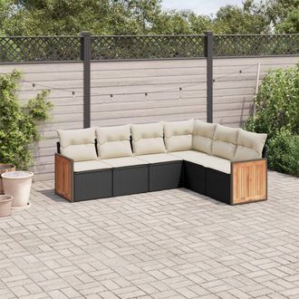 vidaXL Vidaxl - Set De Sof&aacute;s De Jard&iacute;n 6 Piezas Y Cojines Rat&aacute;n Sint&eacute;tico Negro