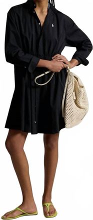 Ralph Lauren Polo Drawstring Waist Cotton Shirtdress In Black