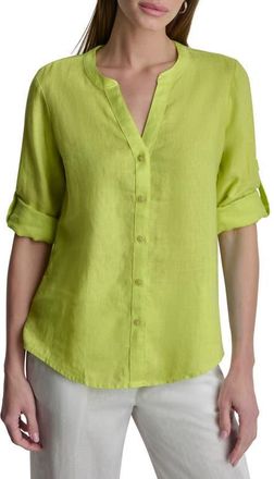 DKNY Linen Button-Up Shirt in Limeade at Nordstrom, Size X-Large