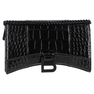 Balenciaga Pre-owned Womens Hourglass Croc-Embossed Wallet On Chain in Black Leather Calf Leather - One Size