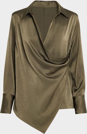 Helmut Lang Fluid-Satin Relaxed Wrap Shirt