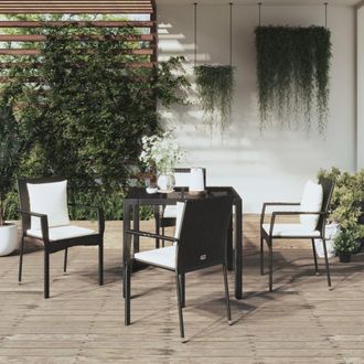 vidaXL Set De Muebles Jard&iacute;n 5 Pzas Con Cojines Rat&aacute;n Sint&eacute;tico Negro Vidaxl