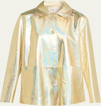 Lafayette 148 New York Iridescent Foiled Suede Shirt Jacket