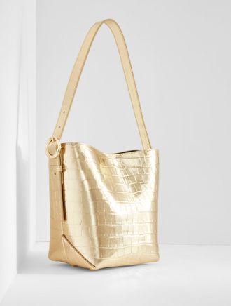 Talbots Croc Embossed Leather Bucket Bag - Gold - 001 Talbots