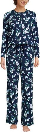 Lands End Knit 2 Piece Pajama Set - Long Sleeve Top and Pants in Deep Sea Navy Painterly Floral at Nordstrom, Size Xx-Small