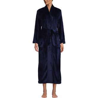 Lands End Cozy Plush Long Wrap Robe in Deep Sea Navy at Nordstrom, Size Small