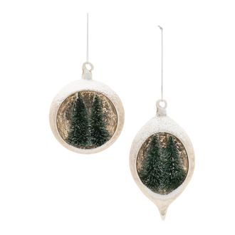 Melrose International Mercury Glass Ornament with Pine Trees (Set of 6) - White, Green