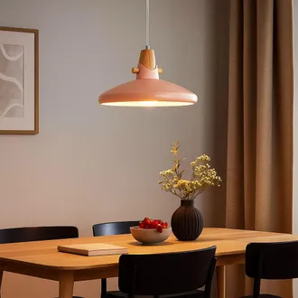 Nowa Lampada Da Sala Da Pranzo Rosa Lampada A Sospensione Retro Lampada A Sospensione Effetto Legno Rosa, Attacco E27, Dxh 35x150 Cm