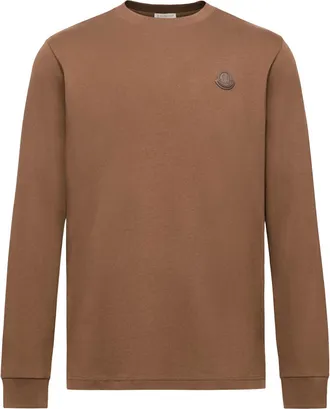 Moncler Moncler Leather Logo Long Sleeve Cotton T-shirt, Men, Brown, Size: 3xl