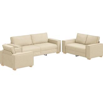 vidaXL Vidaxl - Juego De Sof&aacute; Con Coj&iacute;n 3 Pcs Crema 220 X 78 X 84 Cm Tela