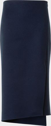 Akris Asymmetric Trapezoid Wool Flannel Double-Face Midi Skirt