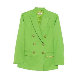 Elisabetta Franchi Blazers, female, Green, Size: S Blazer Cruzada 6 Bot Dorados