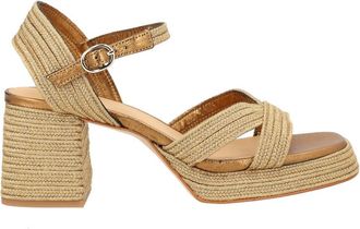 Castaner Neutrals Crisscross Straps Metallic Block Sandals