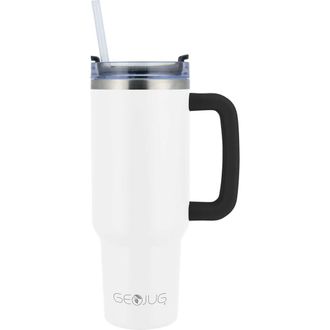 Brentwood Insulated Stainless Steel Tumbler Cup with Handle, Lid, and Straw in Cream at Nordstrom